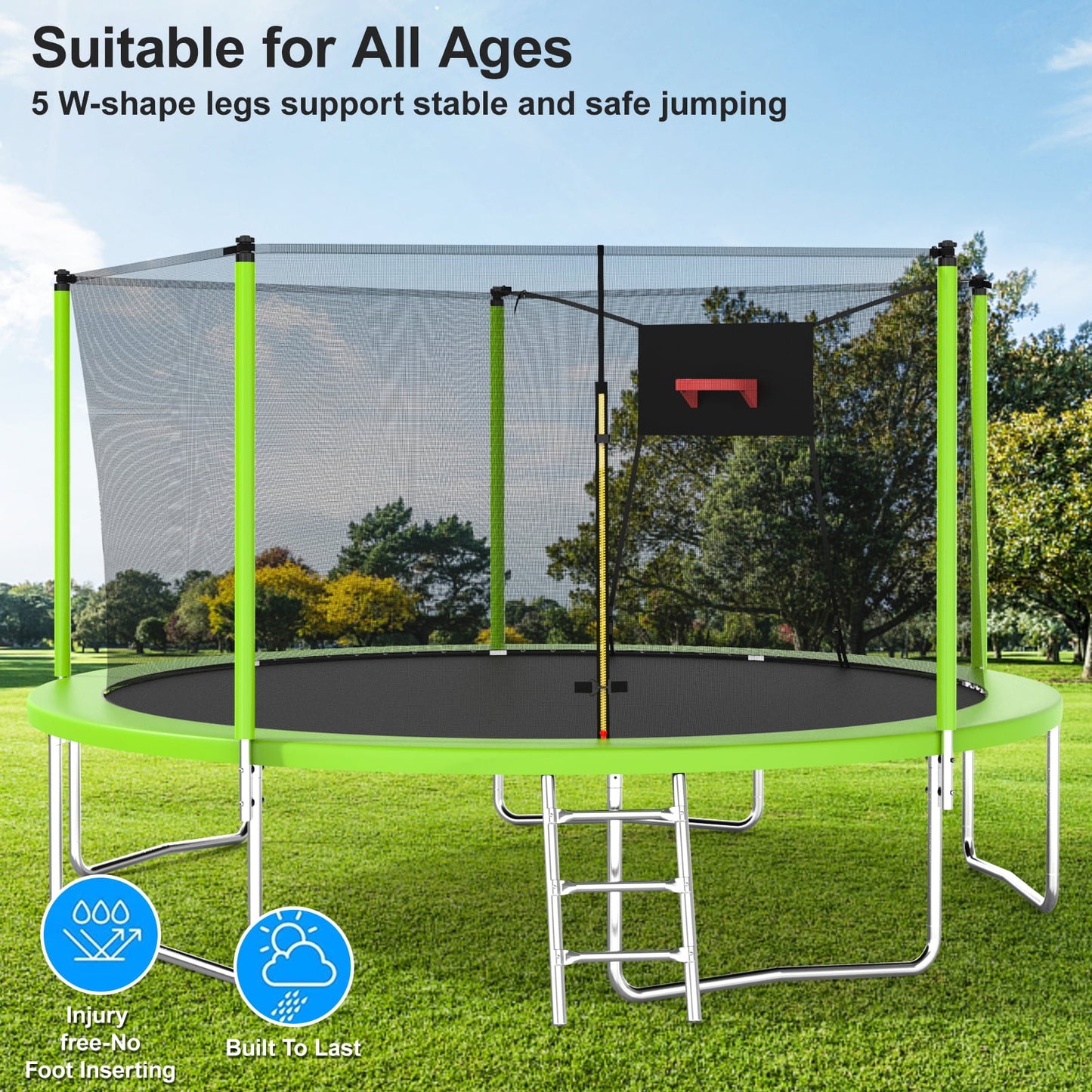 Trampoline with Enclosure, SEGMART Upgraded 14FT Kids Outdoor Trampoline with Basketball Hoop and Ladder, Heavy Duty Round Trampoline for Indoor Outdoor Backyard