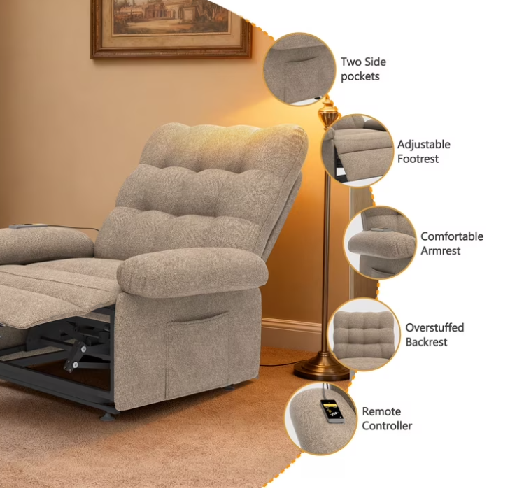 Segmart Power Lift Recliner Chair for Elderly, Heavy Duty 330lbs Antiskid Classic Fabric Linen Sofa Chair, 3 Motors Ergonomic Lounge Single Sofa with Overstuffed Arms and Remote Control