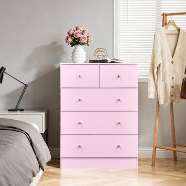 5-Drawer Dresser with Matte Gold Handles, Linen Texture Modern Storage Cabinet for Bedroom, Office, Living Room,25.98''x15.75''x35.82''