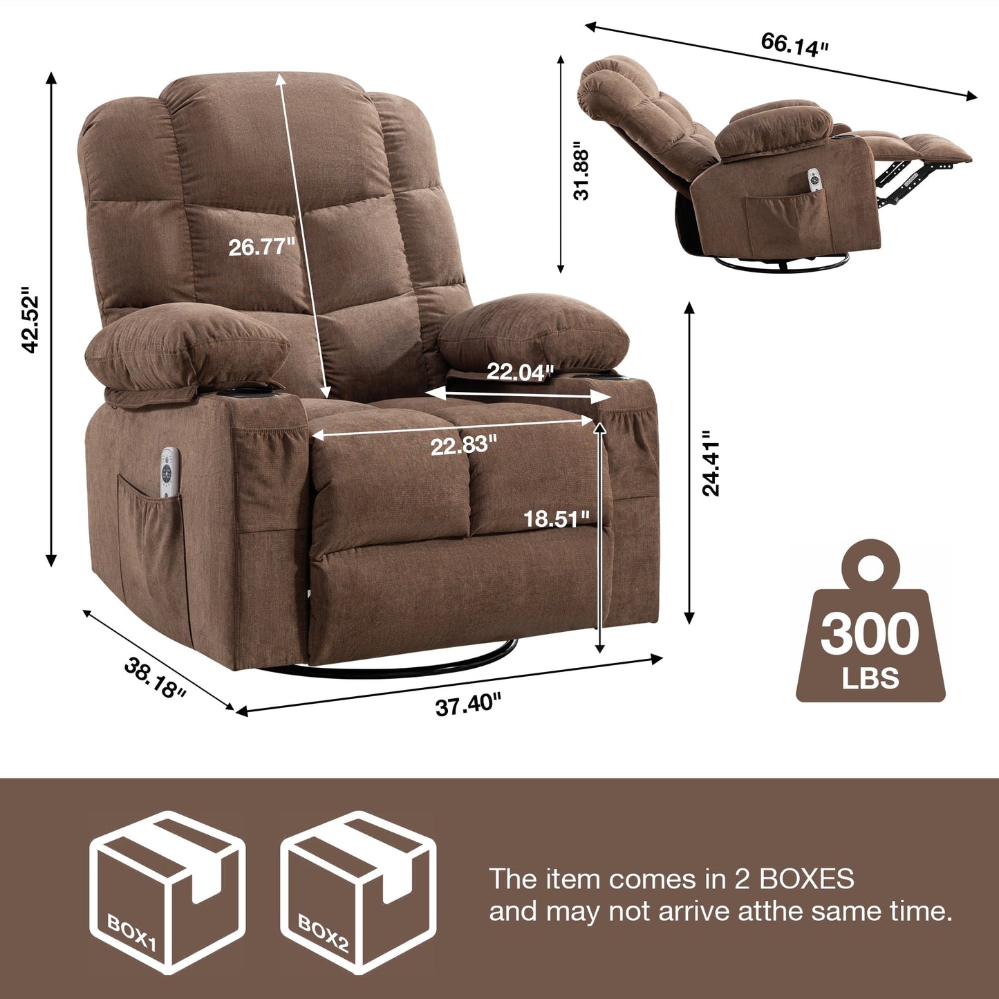 Lift Recliner Chair for Elderly and Disabled, Modern Living Room Electric Power with 3 Positions Lift, Remote Control and Storage Pockets, Ergonomic Plush Velvet Single Sofa Lounge, Brown, SS441