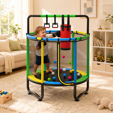 55" Kids Trampoline with Safety Enclosure Net, Toddler Trampoline for Kids, Small Trampoline for Kids, Mini Trampoline, Indoor Trampoline with Jumping Mat, Spring Padding, Gifts for Ages 3+