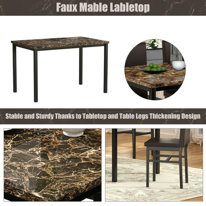 Kitchen Dining Table Set, Metal Kitchen Table Sets with 4 Chairs, Faux Marble Rectangular Breakfast Table w/Metal Legs & Black Finish Frame, Dining Table Sets for an Apartment Breakfast, S12528