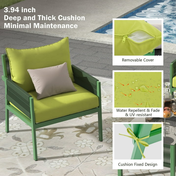 Segmart Wicker Patio Furniture Sets, 4PCS Outdoor Wicker Patio Sectional Sofa w/4 Padded Cushions, Tempered Glass Coffee Table, Armchair, Conversation Sets for Porch Backyard Garden, Gray