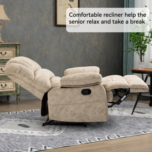 Recliner Chair for Elderly, Heavy Duty 350lbs Classic Plush Velvet Sofa Chair, Ergonomic Lounge Single Sofa with 3 Positions Lift, Plush Arms and Remote Control, Storage Pockets, Beige