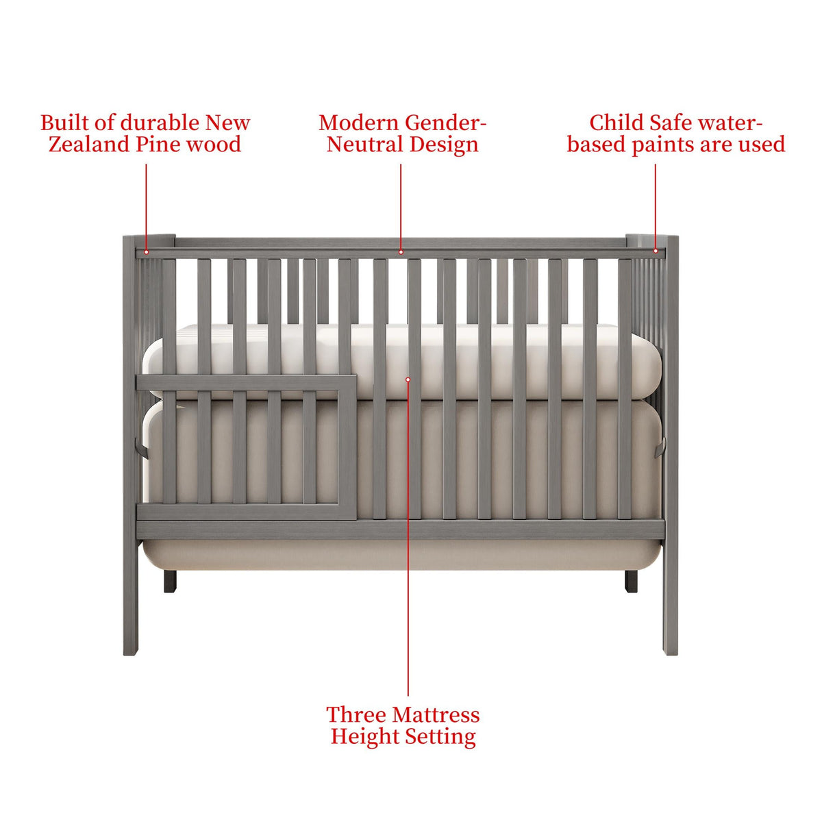 iRerts 5 In 1 Convertible Baby Crib, Wood Convertible Crib Toddler Bed with Wood Legs, Converts from Baby Crib to Toddler Bed, Fits Standard Full-Size Crib Mattress, Easy to Assemble, Black