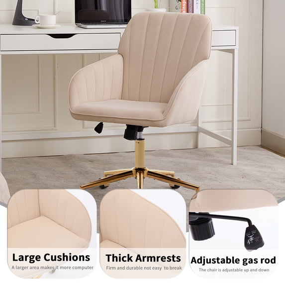 Office Chair with Memory Foam,Adjustable Swivel Desk Chair, Velvet Upholstered, Supportive Backrest for Home Office & Bedroom
