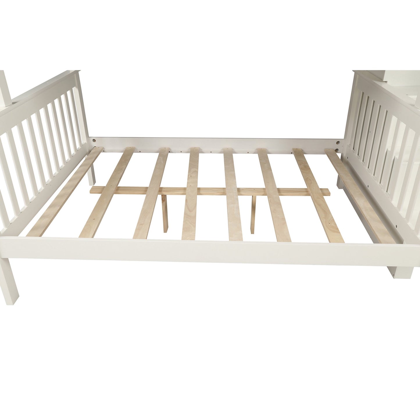 SEGMART Wood Bunk Beds , 76.97'' x 51.57'' Solid Wood Twin-Over-Full Bed, Sturdy Wood Twin-Over-Full Bunk Beds w/ 4 Storage Shelves, 4-Step Ladder, Full-Length Guardrails, 250lbs, S1914