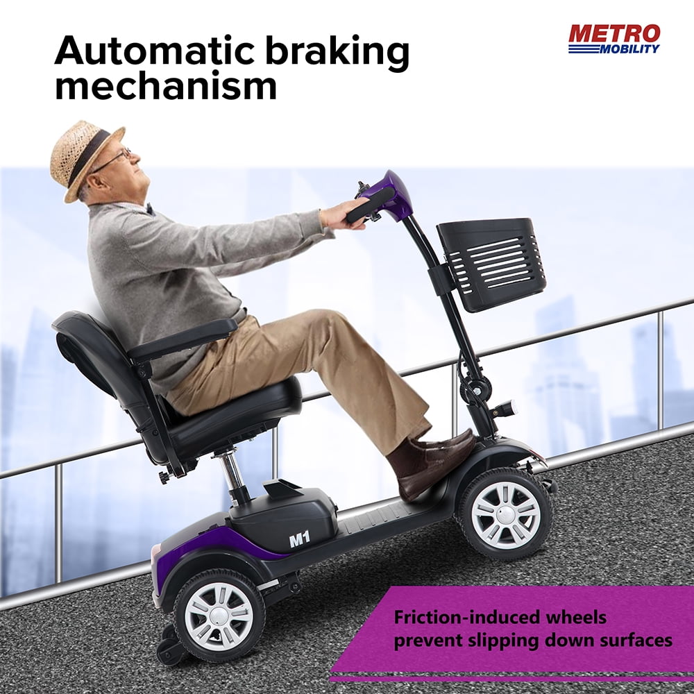 Outdoor Motorized Electric Carts for Senior, Heavy Duty Electric Scooters with 4 Wheel, Sliding Swivel Seat with Flip-Up Armrests for Adults, Easy Assembly, 300lbs, Purple, SS1432