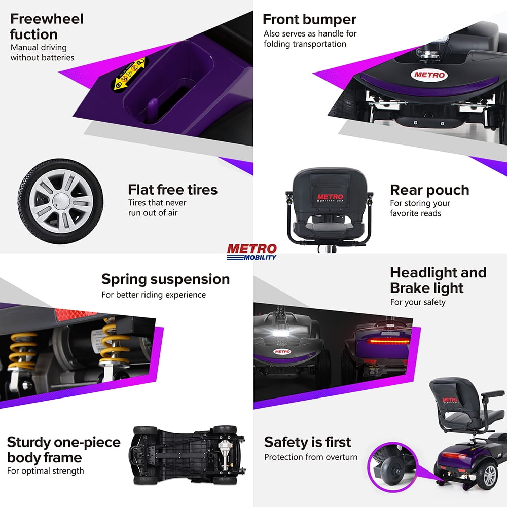 Outdoor Motorized Electric Carts for Senior, Heavy Duty Electric Scooters with 4 Wheel, Sliding Swivel Seat with Flip-Up Armrests for Adults, Easy Assembly, 300lbs, Purple, SS1432