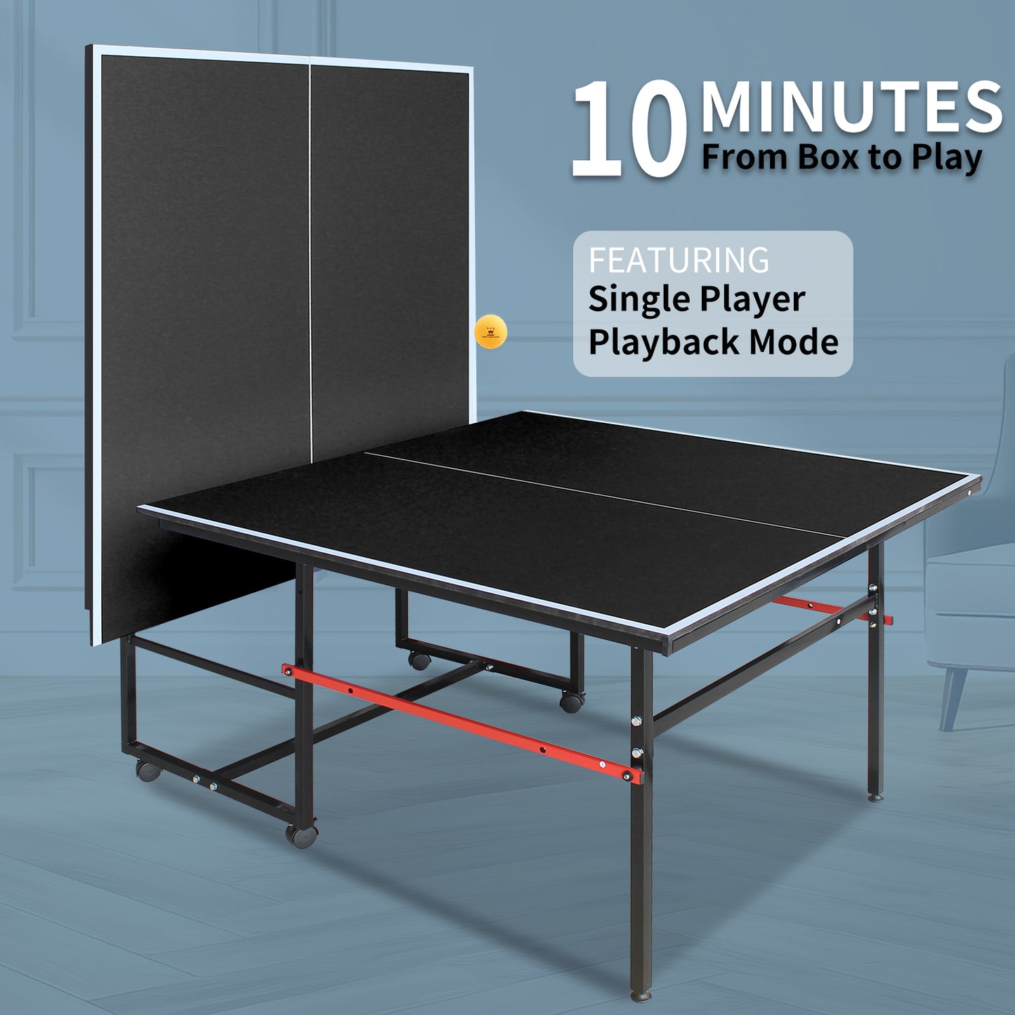 Mid-Size Table Tennis Table, SEGMART 8FT Foldable Outdoor Ping Pong Table with Net, 2 Table Tennis Paddles and 3 Balls, Portable Table Tennis Game Set for Indoor Outdoor, Black