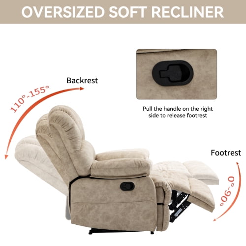 Recliner Chair for Elderly, Heavy Duty 350lbs Classic Plush Velvet Sofa Chair, Ergonomic Lounge Single Sofa with 3 Positions Lift, Plush Arms and Remote Control, Storage Pockets, Beige