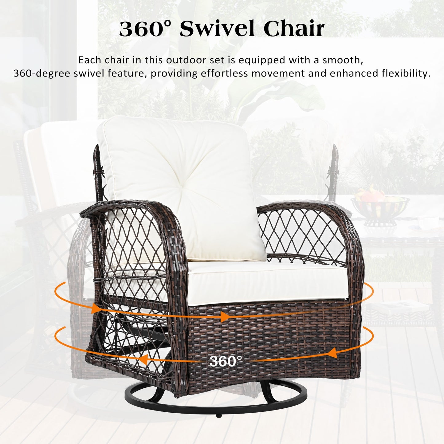 Patio Wicker Chairs Swivel Rocker, Segmart Outdoor Swivel Rocking Chairs Set of 2 with Rattan Side Table, Patio Swivel Glider Chair 3 Piece Patio Furniture Sets for Patio Porch Pool, Brown