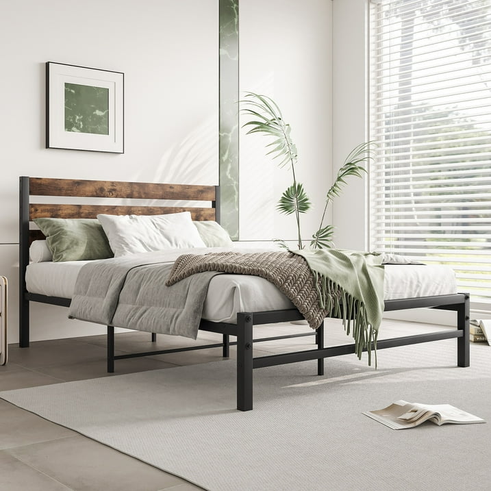 Full Size Bed Frame-Classic Metal Platform Bed Frame,Mattress Foundation with Steel Slat Support,Under Foundation Storage, No Box Spring Needed, Easy Assembly, Max Weight 400 lbs, Brown