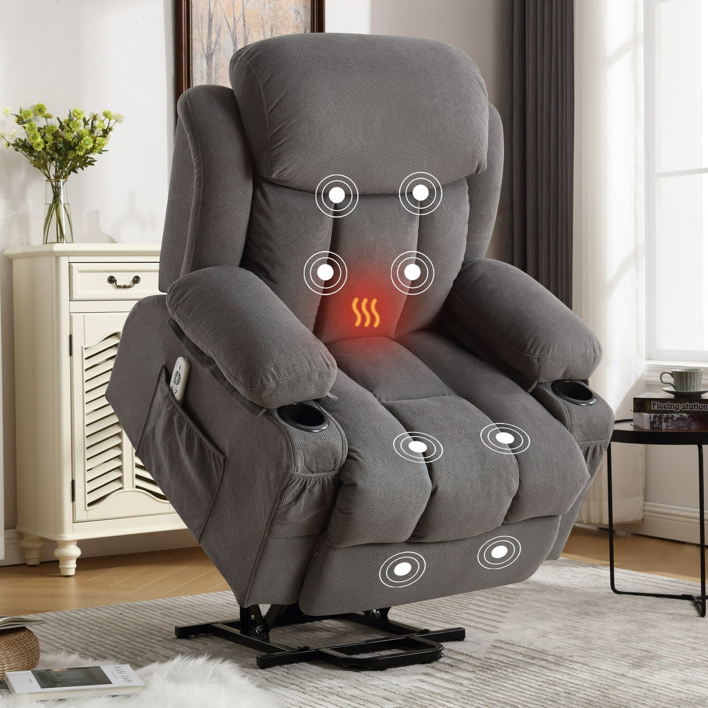 Segmart Electric Power Lift Overstuffed Fabric Recliner Chair with USB Port, Gray