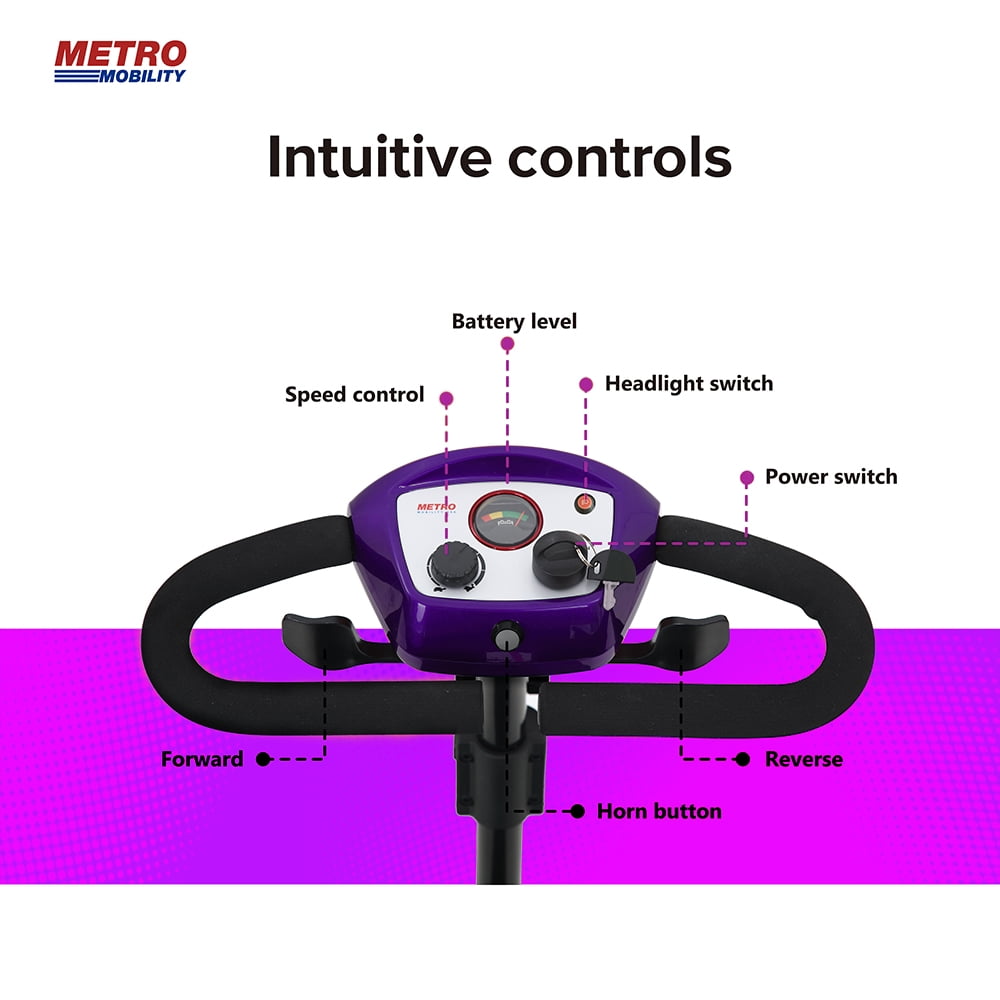 Outdoor Motorized Electric Carts for Senior, Heavy Duty Electric Scooters with 4 Wheel, Sliding Swivel Seat with Flip-Up Armrests for Adults, Easy Assembly, 300lbs, Purple, SS1432