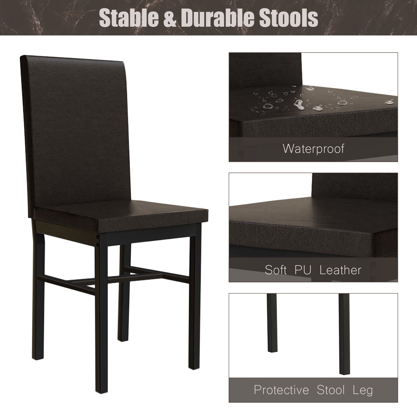 Kitchen Dining Table Set, Metal Kitchen Table Sets with 4 Chairs, Faux Marble Rectangular Breakfast Table w/Metal Legs & Black Finish Frame, Dining Table Sets for an Apartment Breakfast, S12528
