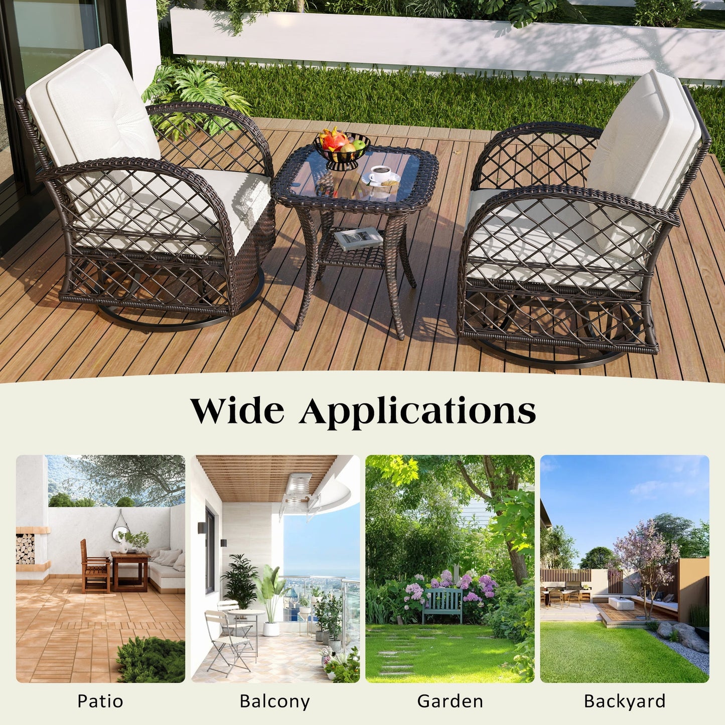 Patio Wicker Chairs Swivel Rocker, Segmart Outdoor Swivel Rocking Chairs Set of 2 with Rattan Side Table, Patio Swivel Glider Chair 3 Piece Patio Furniture Sets for Patio Porch Pool, Brown