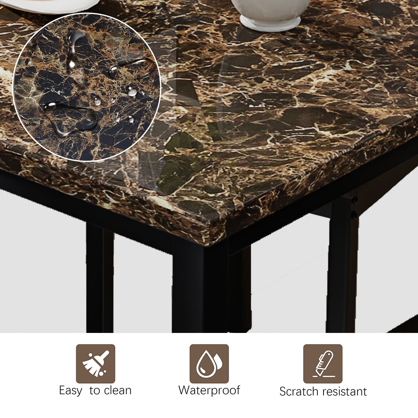 Kitchen Dining Table Set, Metal Kitchen Table Sets with 4 Chairs, Faux Marble Rectangular Breakfast Table w/Metal Legs & Black Finish Frame, Dining Table Sets for an Apartment Breakfast, S12528