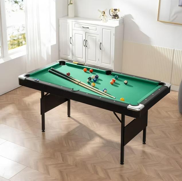 Segmart 5.5 FT Billiards Table, Portable Pool Table for Families, Easy Folding for Storage, Classic Green Nylon Cloth, Includes Balls, Cues, Felt Brush, Green