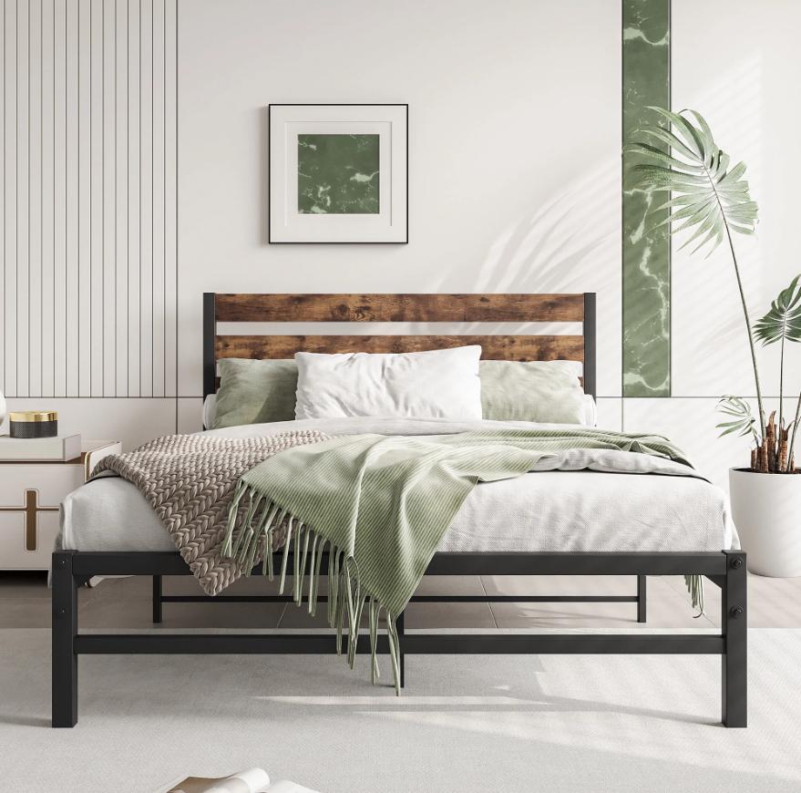 Full Size Bed Frame-Classic Metal Platform Bed Frame,Mattress Foundation with Steel Slat Support,Under Foundation Storage, No Box Spring Needed, Easy Assembly, Max Weight 400 lbs, Brown