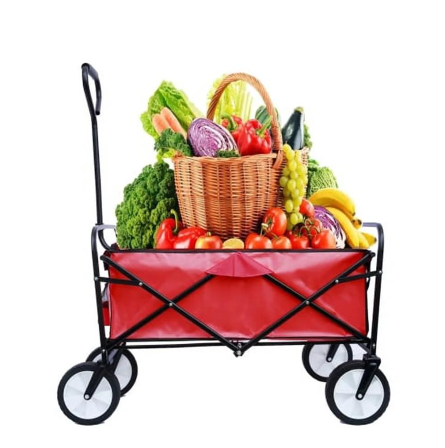 Collapsible Rolling Wagon Utility Cart w/ Wheels, 40.5"x21"x46.5" Folding Utility Canopy Wagon w/Adjustable Handle, 2 Mesh Cup Holders, for Outdoor, Beaches, Gardens, Parks, Shopping, S10483