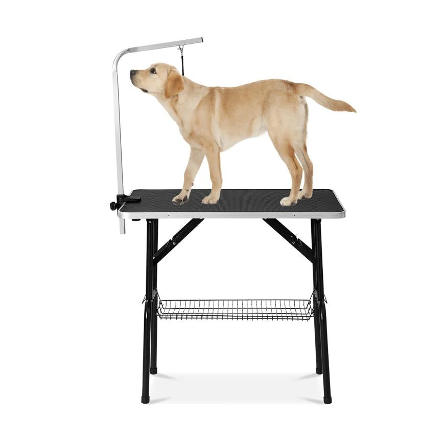 Dog Grooming Tables in Store, NICEPET 46'' x 24'' Professional Heavy Duty Stainless Steel Frame Foldable Table w/Adjustable with Arm/Noose, Capacity Up to 300lbs, Black, S12078