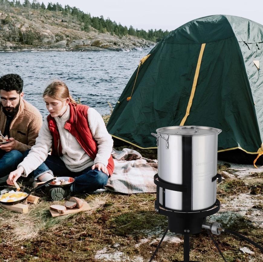Segmart 30 Qt Turkey Fryer Pot Outdoor,Iron Aluminum Fryer Kit with Injector Thermometer Kit,55000 BTU Propane Stove Burner Stand for 20lbs Turkey,8Pcs,Silver