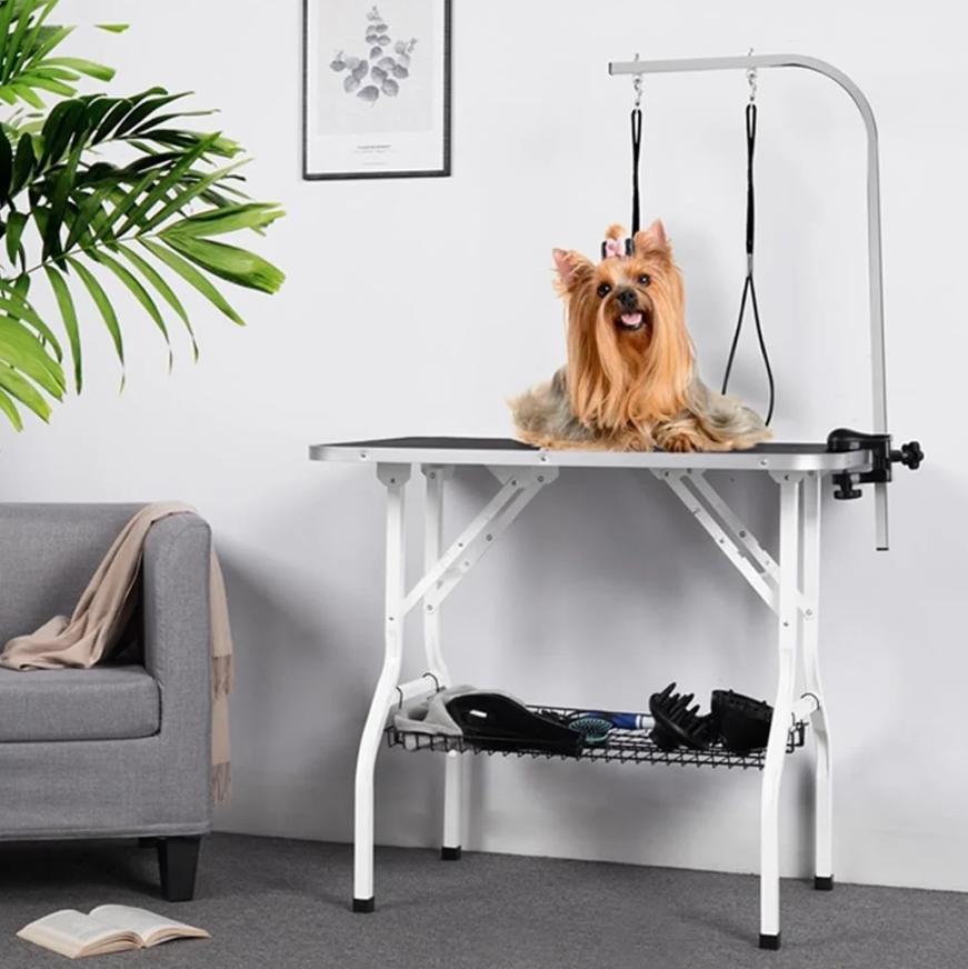 Segmart 36'' Professional Dog Grooming Table,Adjustable Cat Drying Desktop with Arms,Nooses, Mesh Tray,Foldable Pet Station Stainless Steel Frame Table, Capacity Up to 300lbs,Black