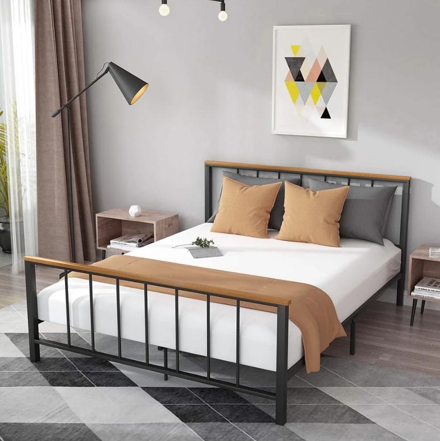 Queen-Size Bed Frame, Segmart Upgraded Heavy Duty Platform Bed Frame with Wood Headboard & Footboard, Bedroom Mattress Foundation Platform Base Bed Frame for Adults, No Box Spring Needed
