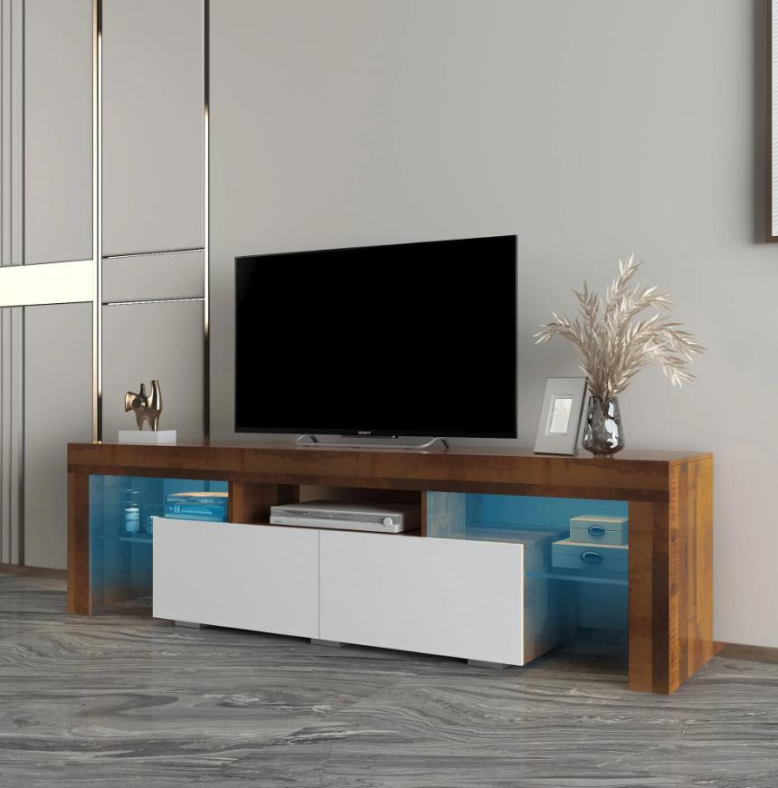 LED TV Stand for 70-inch TVs, Segmart High Gloss Entertainment Center Home Furniture with Storage Drawer and Shelves, Media Console Table Television Stands Cabinet Desk, Fir Wood, S9792
