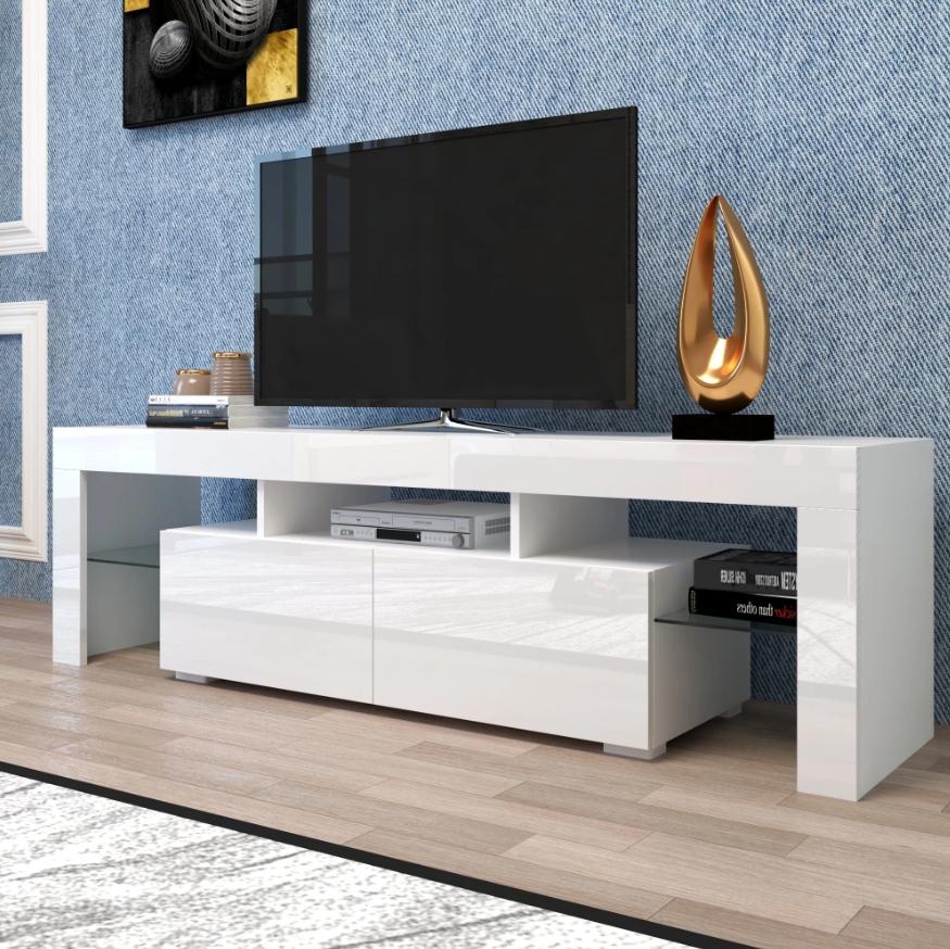 LED TV Stand for 70-inch TVs, Segmart High Gloss Entertainment Center Home Furniture with Storage Drawer and Shelves, Media Console Table Television Stands Cabinet Desk, White, S9782
