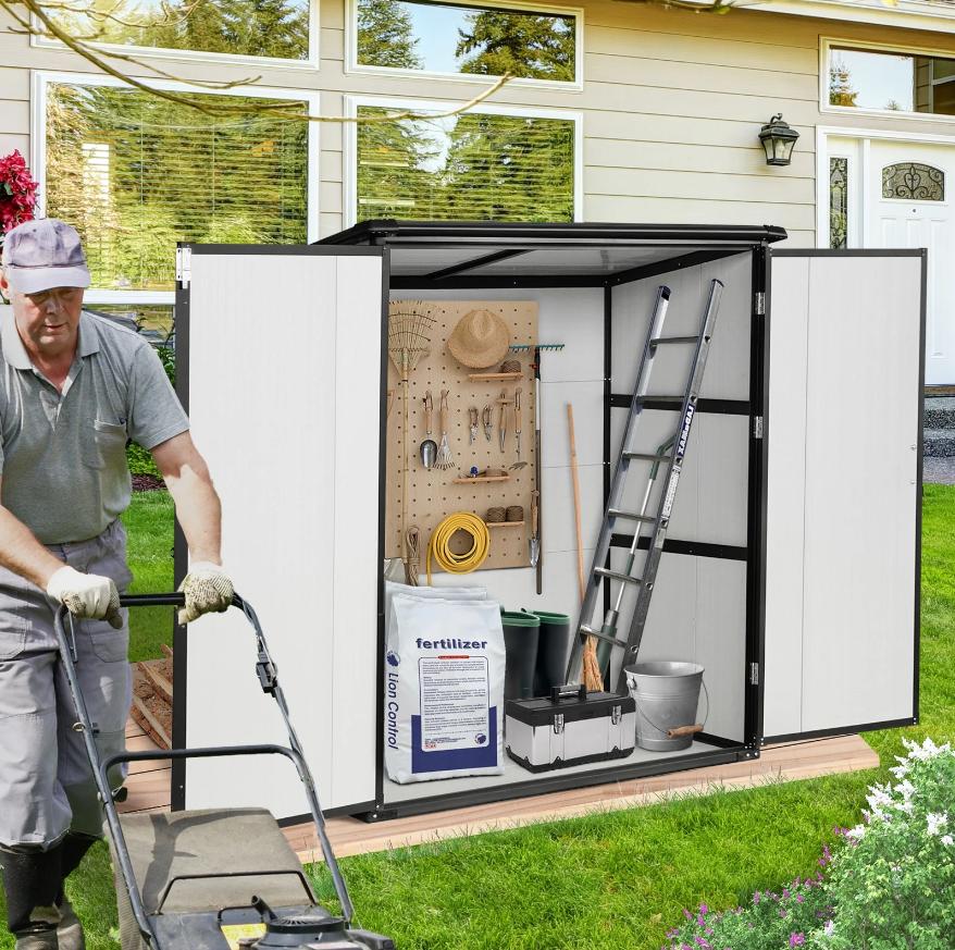 Segmart 5x3FT Outdoor Storage Resin Shed with Reinforced Floor, Outdoor White Plastic Storage Shed with Lockable Door, Utility Waterproof Tool Storage Shed for Garden, Backyard, Patio, Lawn, White