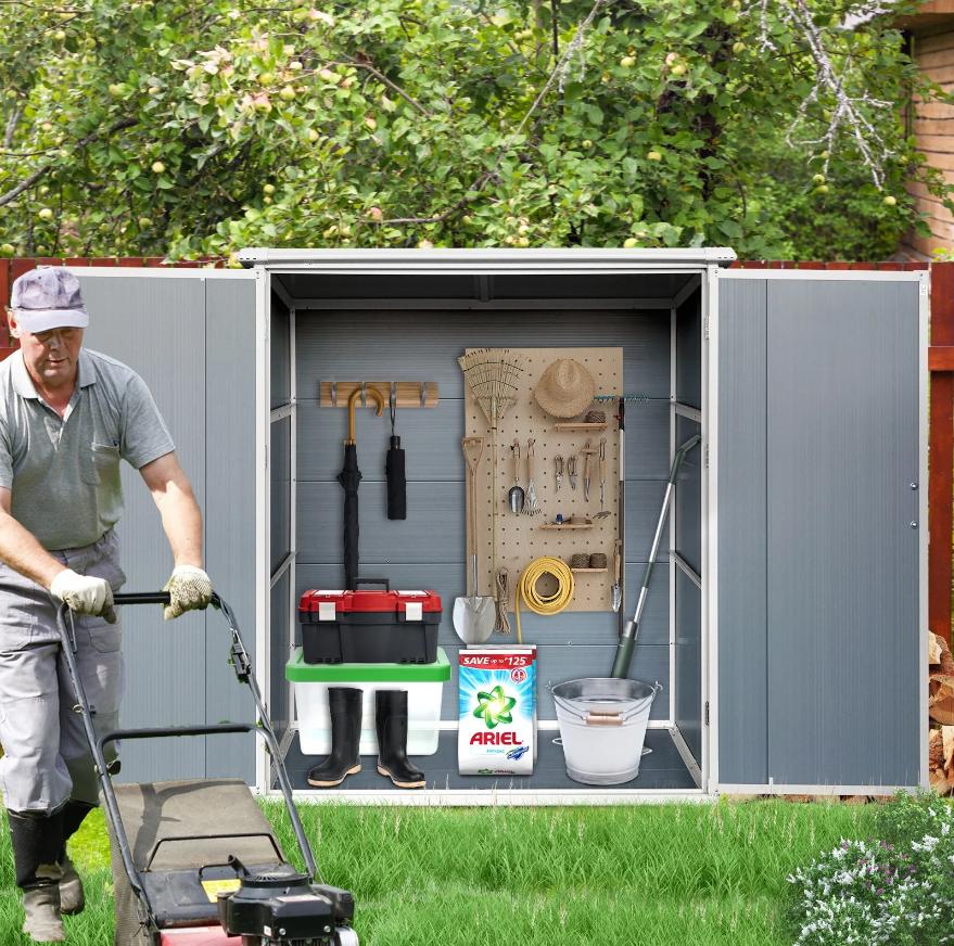 Segmart 5x3FT Outdoor Storage Resin Shed with Reinforced Floor, Outdoor Gray Plastic Storage Shed with Lockable Door, Utility Waterproof Tool Storage Shed for Garden, Backyard, Patio, Lawn, Grey