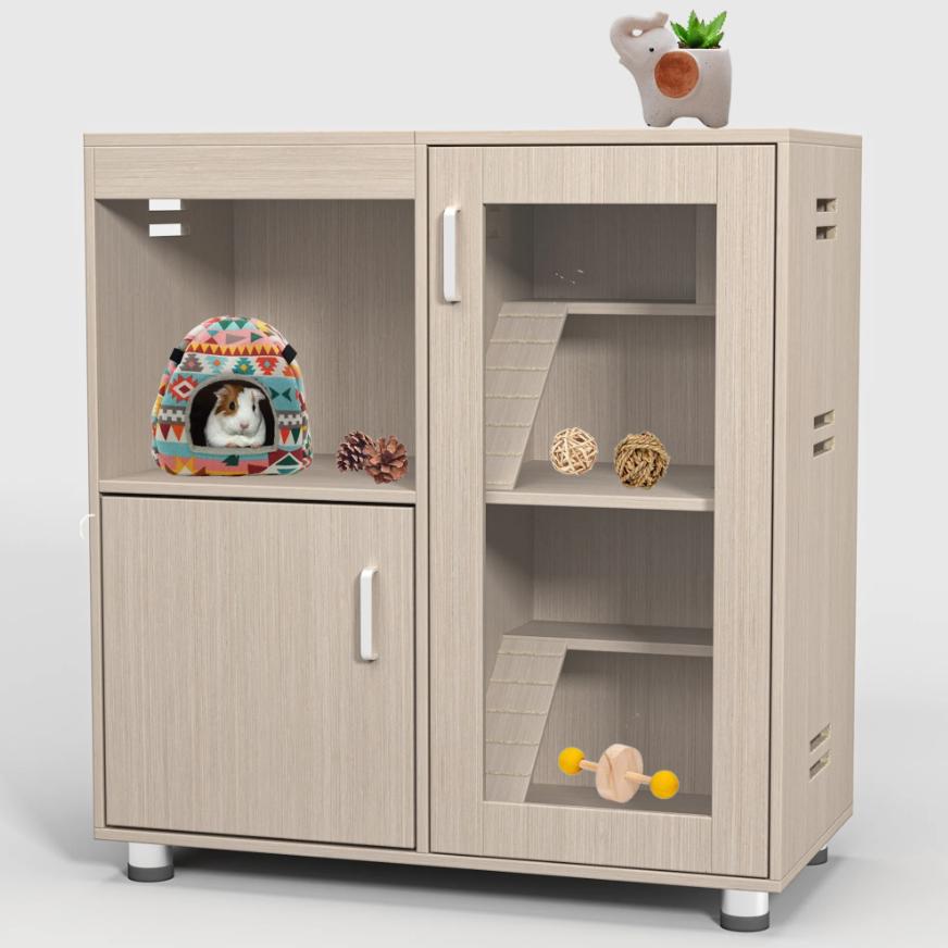 Segmart Indoor Large Wooden Hamster Cage, 4-Tier Small Animal House / Guinea Pig Cages w/ Storage Cabinet for Rat Gerbil Hamster Hedgehog, 31.5'' x 34.65'' x 15.75''