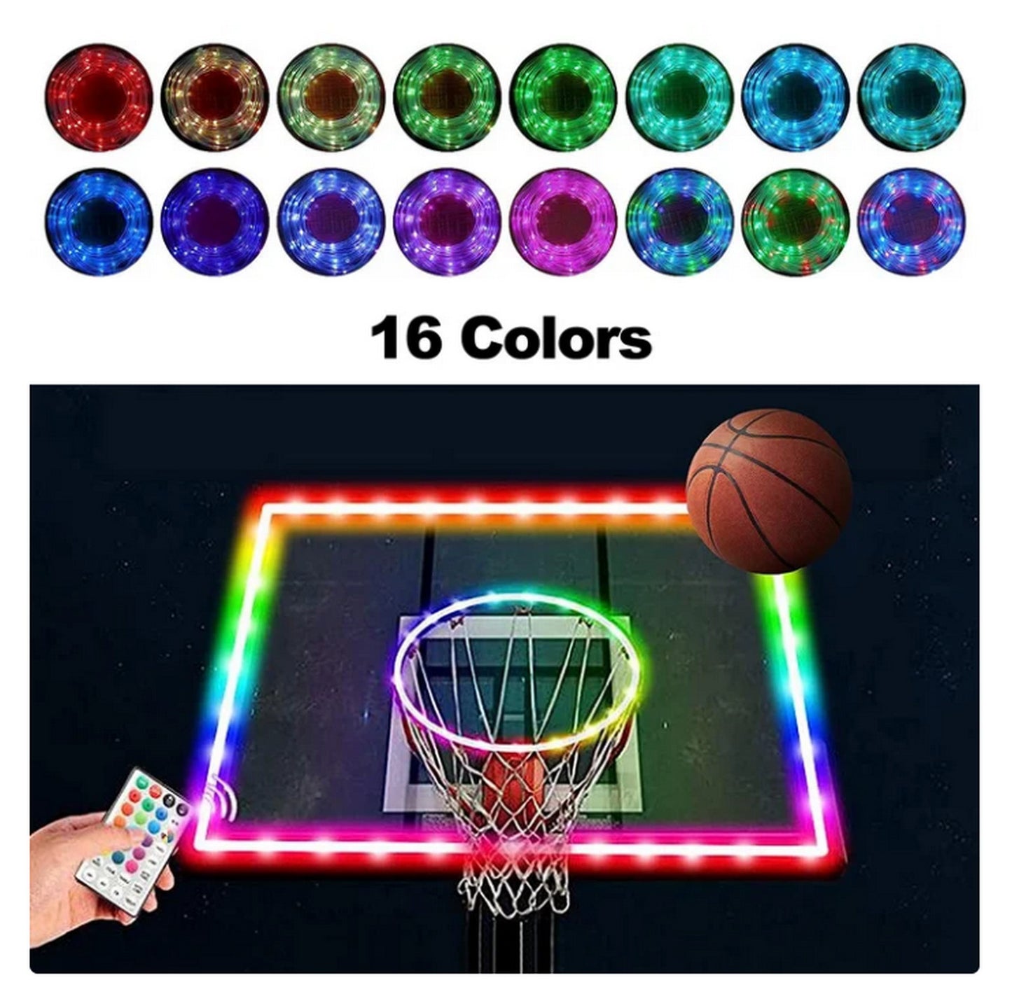 SEGMART 17.75ft LED Basketball Hoop Lights, Remote Control Basketball Rim LED Light, 16 Color Change by Yourself, Waterproof, Super Bright to Play at Night Outdoors, Good Gift for Kids