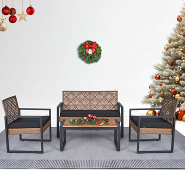 Segmart Patio Furniture Set, Rattan Wicker Chairs Set w/Table for 4, All-weather Conversation Set with Bold Steel Frame Black, Outdoor Furniture for Garden Lawn Backyard