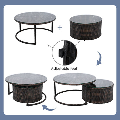 9 Pieces Patio Furniture Set, Wicker Sectional Table and Chairs Sets, Patio Conversation Set with Sectional Chaise Longue, Coffee Table, Suitable for Porch Backyard Garden, Beige