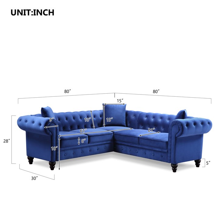 Modern Upholstered Sofa with 2 Sectional Loveseat Couches, 80'' Modern Velvet Chesterfield Loveseat Sofas with 3 Pillows, Upholstered L-Shaped Button-Tufted Scrolled Back Furniture Set, S9892