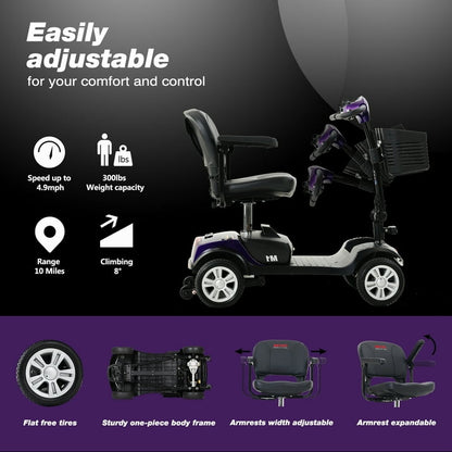Mobility Scooters for Senior, Compact Travel Scooter with 4 Wheel Chair, Outdoor Adults Mobility Scooters with Control Panel, Heavy Duty Travel Electric Mobility Scooters for Adult, SS1424