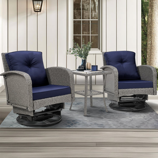 Segmart 3Pcs Patio Furniture Set, Outdoor Conversation Set Swivel Rocking Chairs with Coffee Table & Thickened Cushions, for Patio Porch Deck
