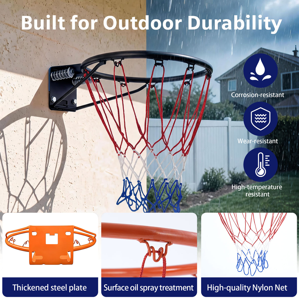Regulation 18" Steel Basketball Rim, SEGMART Dual Spring Basketball Rim with All Weather Net, Replacement Rim for Indoor or Outdoor Hoop, Basketball Hoop Rim with Complete Installation Kit, Black