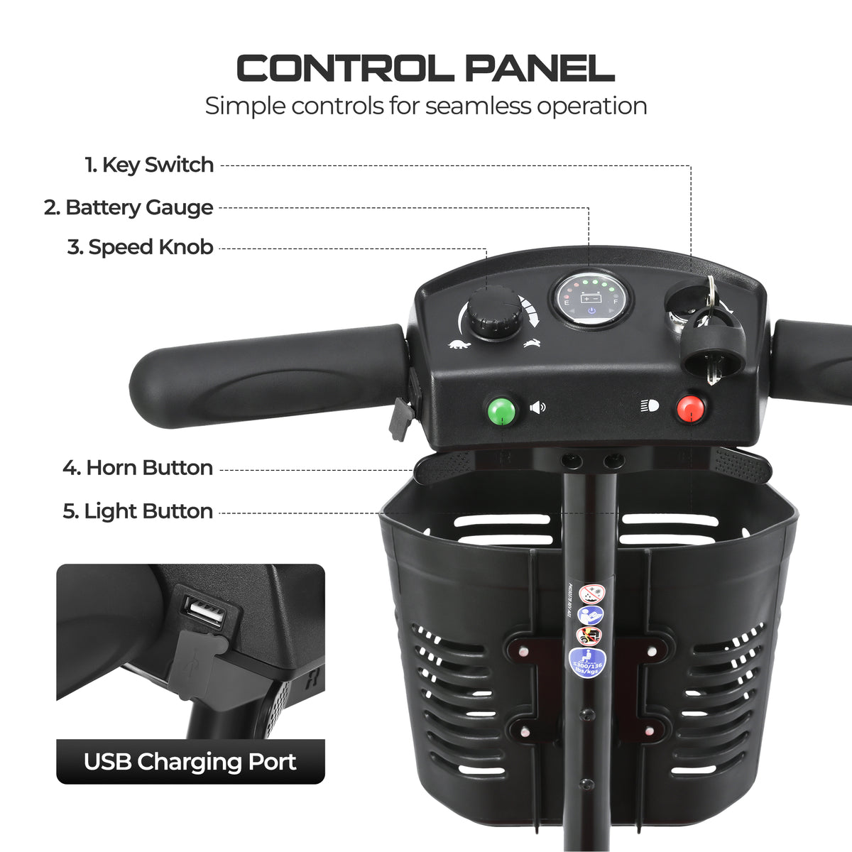 4-Wheel Foldable Mobility Scooter for Seniors, Portable Electric Power Scooter with Stable Anti-Tip Wheels, Rear Brake Light, USB charging port,Supports 330 lbs,Travel Scooter,Red