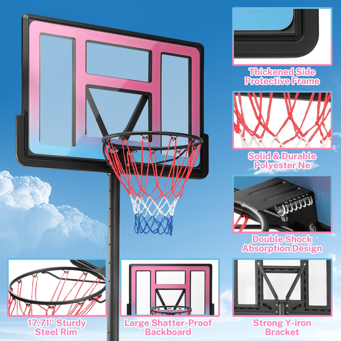 44 inch Outdoor Basketball Hoop Stand for Adults, SEGMART 4.9FT-10FT Height Adjustable Portable