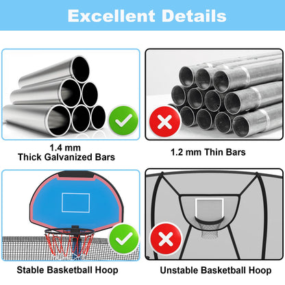 Trampoline for Adults and Kids with Safety Enclosure, 16ft SEGMART Upgrade Outdoor Trampoline with Basketball Hoop, Heavy Duty Round Trampoline with Ladder for Outdoor Park