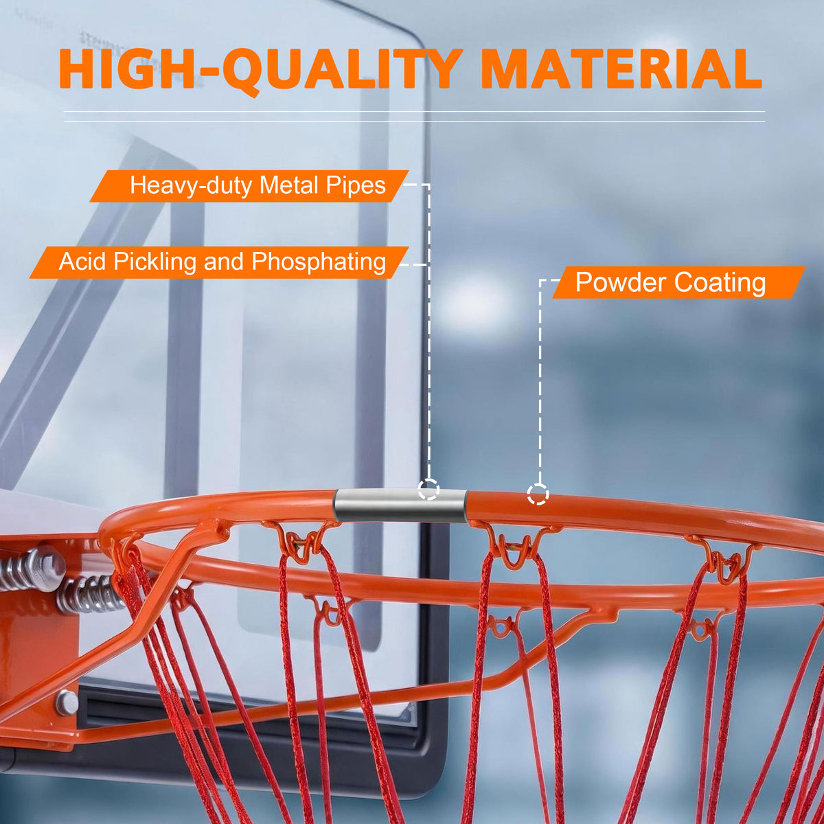 Regulation 18" Steel Basketball Rim, SEGMART Dual Spring Basketball Rim with All Weather Net, Replacement Rim for Indoor or Outdoor Hoop, Basketball Hoop Rim with Complete Installation Kit, Yellow