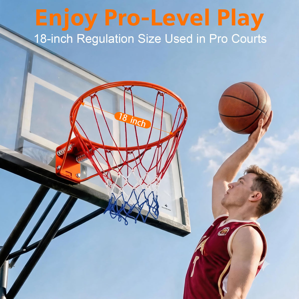 Regulation 18" Steel Basketball Rim, SEGMART Dual Spring Basketball Rim with All Weather Net, Replacement Rim for Indoor or Outdoor Hoop, Basketball Hoop Rim with Complete Installation Kit, Yellow