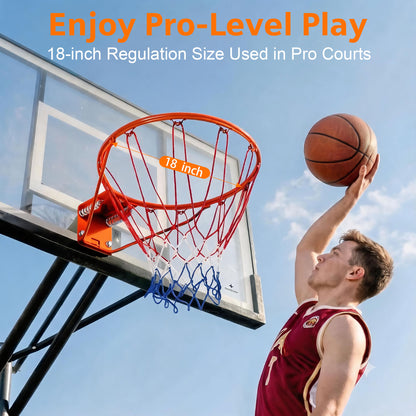Regulation 18" Steel Basketball Rim, SEGMART Dual Spring Basketball Rim with All Weather Net, Replacement Rim for Indoor or Outdoor Hoop, Basketball Hoop Rim with Complete Installation Kit, Yellow