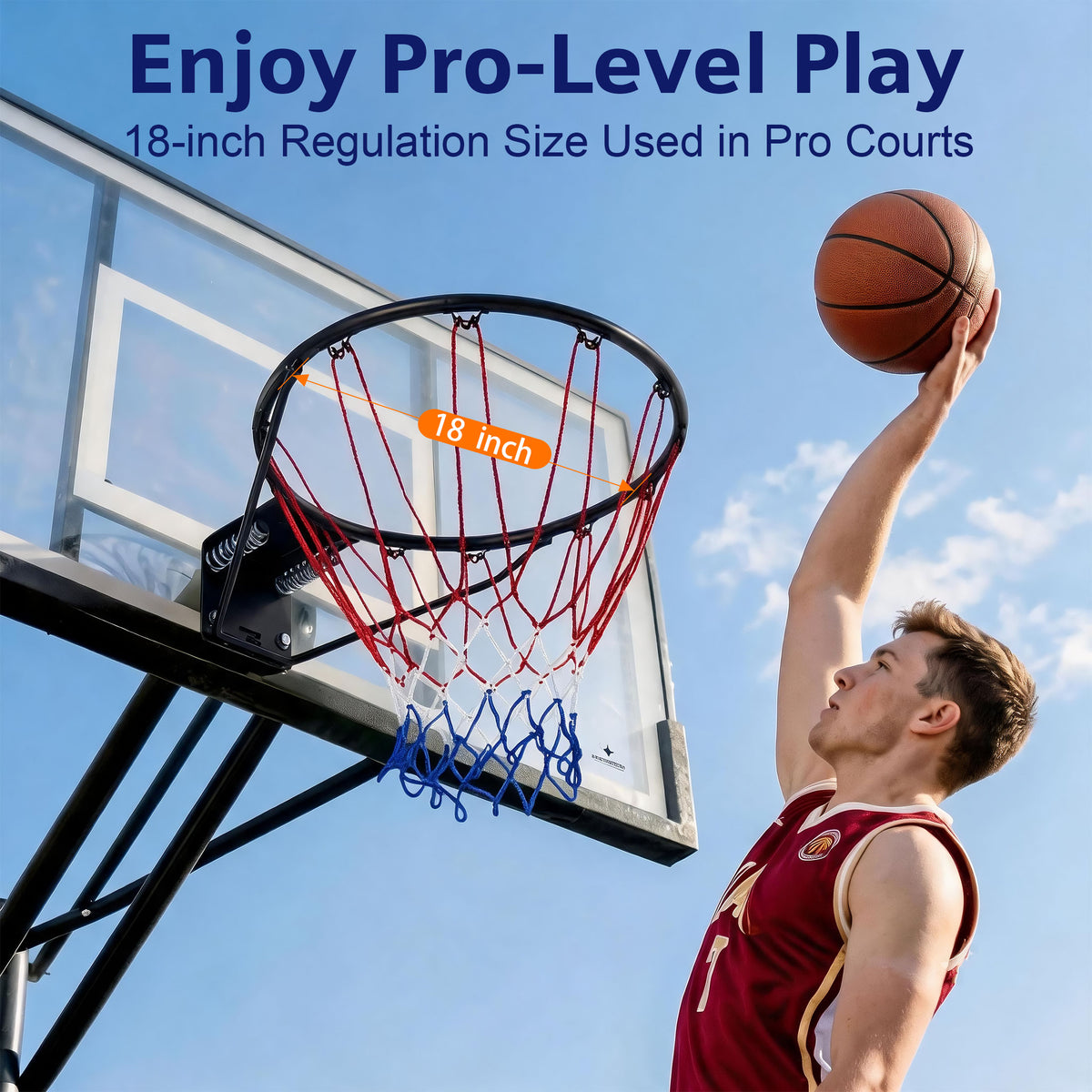Regulation 18" Steel Basketball Rim, SEGMART Dual Spring Basketball Rim with All Weather Net, Replacement Rim for Indoor or Outdoor Hoop, Basketball Hoop Rim with Complete Installation Kit, Black