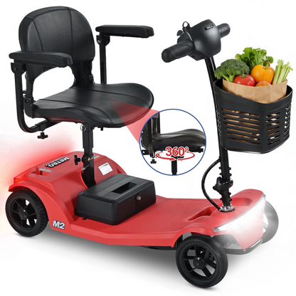 4-Wheel Foldable Mobility Scooter for Seniors, Portable Electric Power Scooter with Stable Anti-Tip Wheels, Rear Brake Light, USB charging port,Supports 330 lbs,Travel Scooter,Red