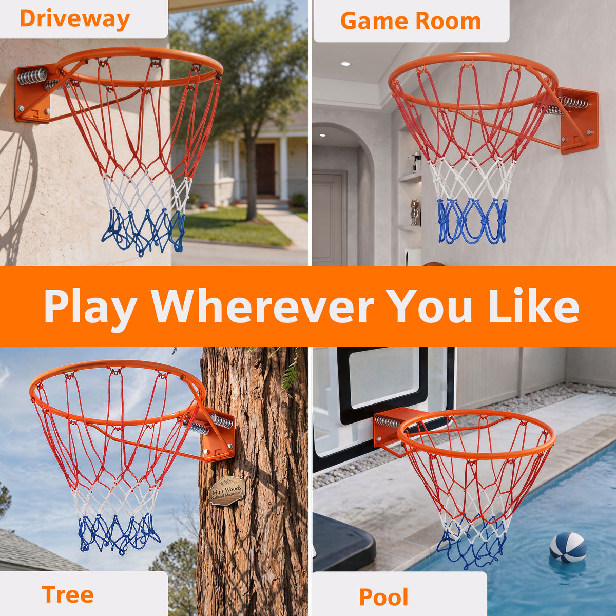 Regulation 18" Steel Basketball Rim, SEGMART Dual Spring Basketball Rim with All Weather Net, Replacement Rim for Indoor or Outdoor Hoop, Basketball Hoop Rim with Complete Installation Kit, Yellow
